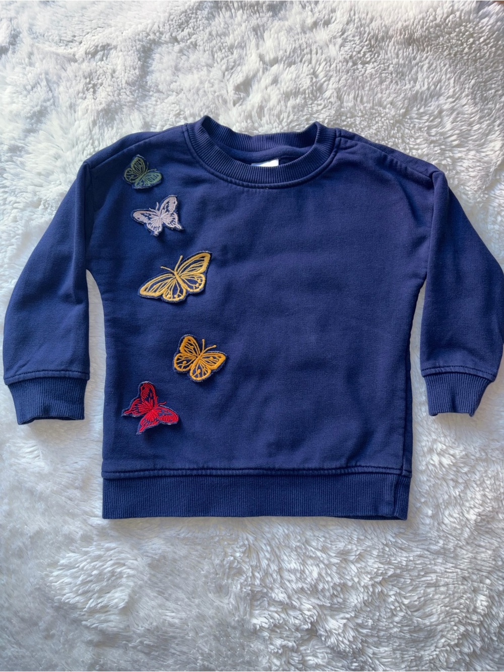 Hanna Andersson Girl 2T Easy Art Butterfly Appliqué Navy Crew Sweater Sweatshirt